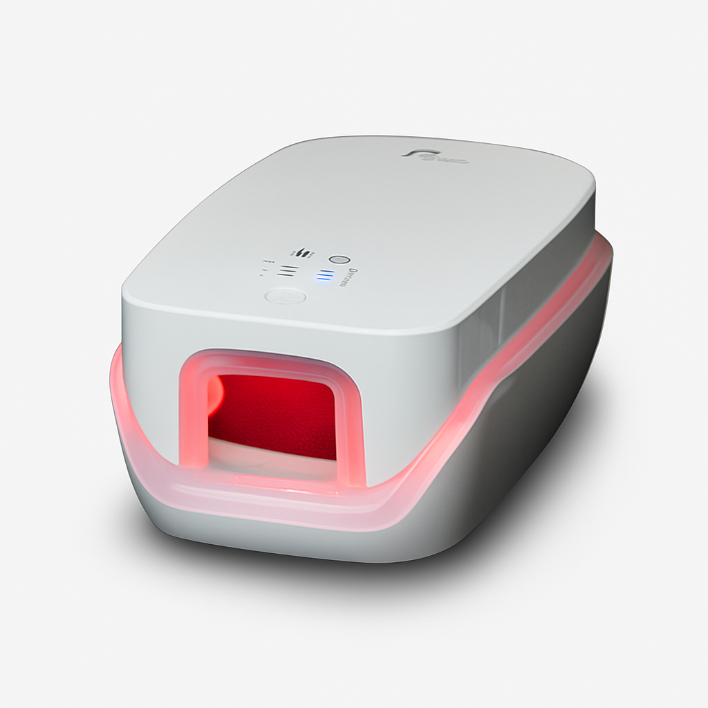 Healtlight near infrared therapy device for hands, softening rough and dry skin, providing salon-quality care at home.
